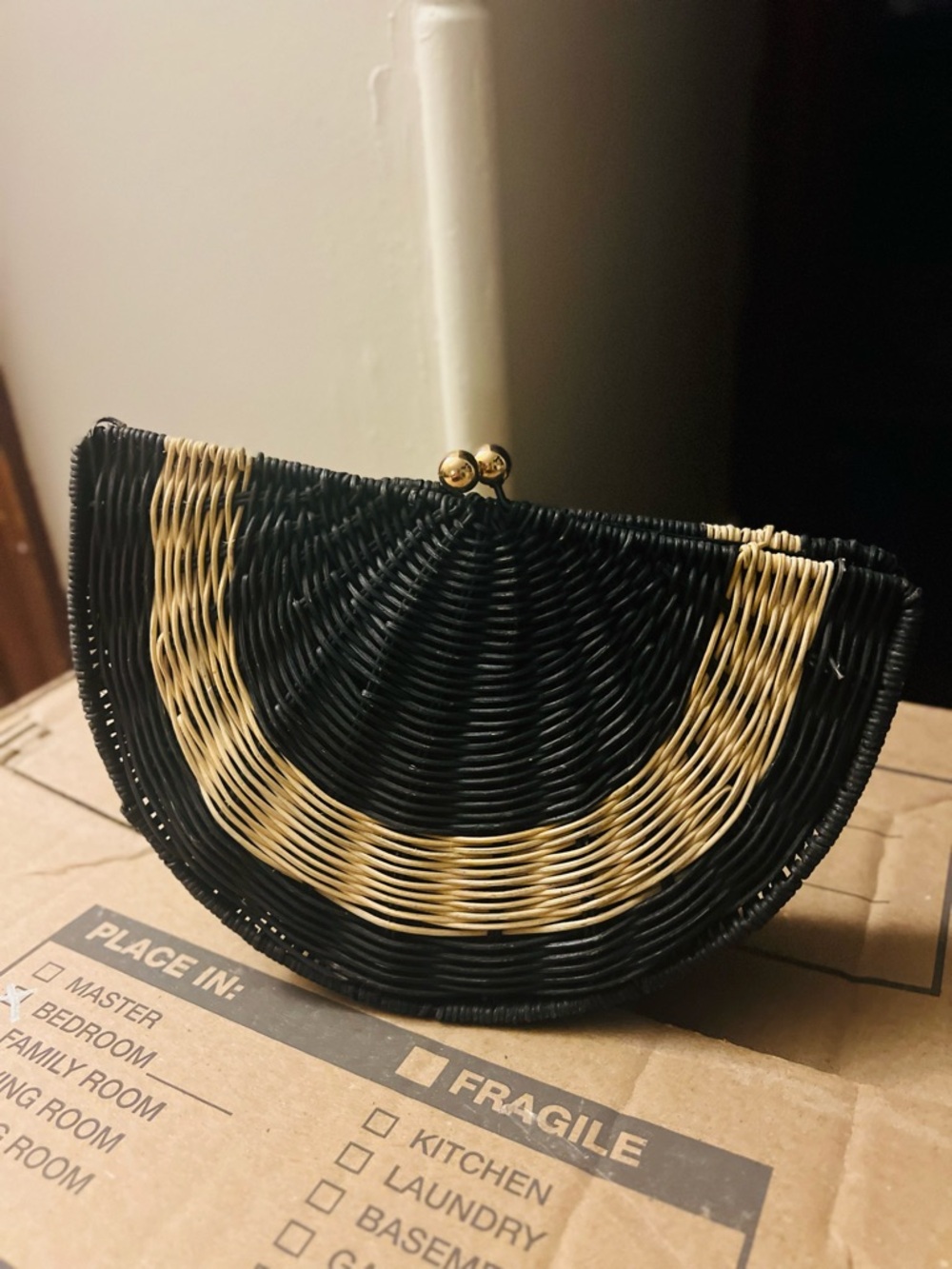 Woven Half-Moon Clutch Bag